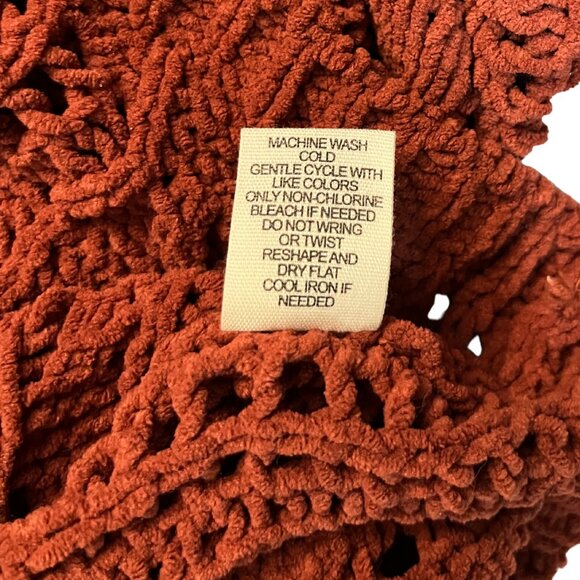 Cottagecore Boho Rust Brown Women's Sz S Open Knit Cozy Chunky Crochet Sweater - Picture 5 of 6